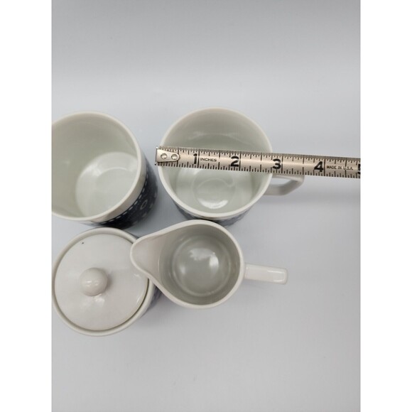 Vintage Coffee Or Tea Set Navy Paisley 2 Cups, Cream & Sugar Porcelain - Picture 6 of 12